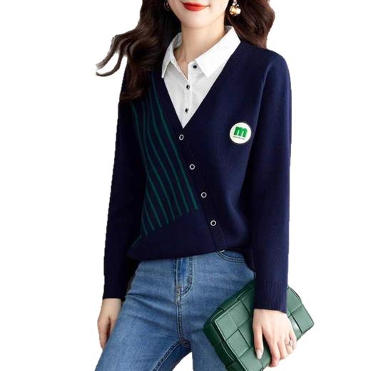 春秋2025新款女宽松气质假两件毛衣洋气减龄衬衫领针织打底衫上衣 商品图4