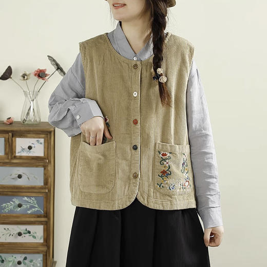 裁缝学苑AQ548复古灯芯绒马甲纸样女装新款圆领无袖开衫坎肩样板 商品图4