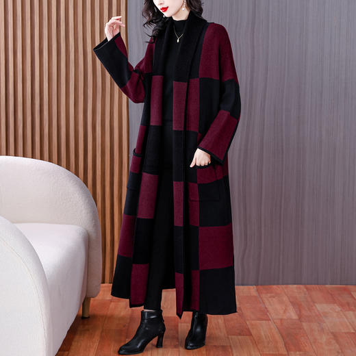 雀说秋冬宽松毛呢开衫过膝长款加厚针织外套AL8212 商品图1