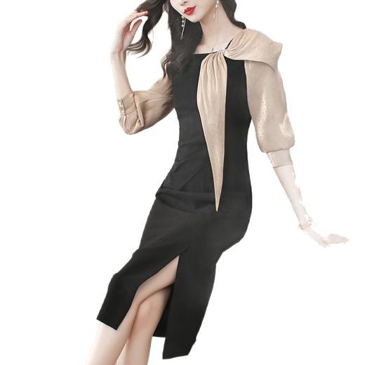 雀说法式气质撞色连衣裙秋季时尚设计感修身开叉裙AL8543 商品图4