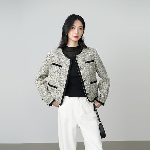 NEELLY纳俪商场同款秋季新款气质小香风短外套女撞色百搭简约上衣N25094C04617 商品图3