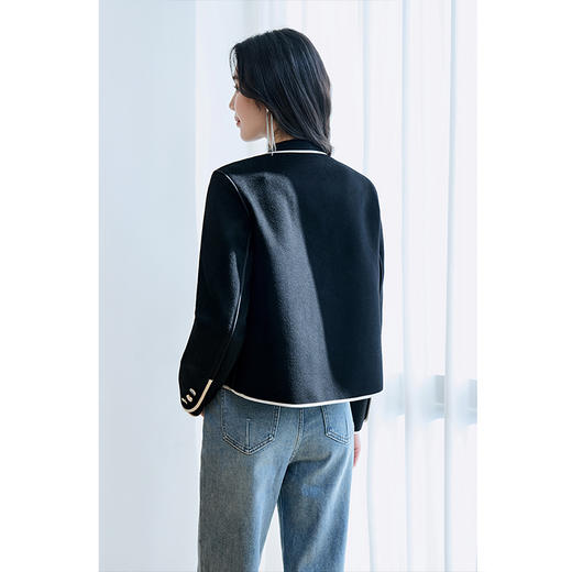 NEELLY纳俪商场同款100%绵羊毛短外套女撞色设计感时尚双面呢大衣N25094N04616 商品图3