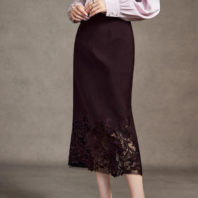 FL2182 2025秋季新款镂空蕾丝拼接半身裙显瘦中长裙开叉直筒裙