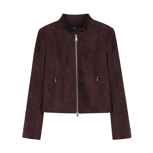 NEELLY纳俪商场同款秋季新款时尚麂皮质感显瘦女百搭深色短外套N25094C04627 商品图3