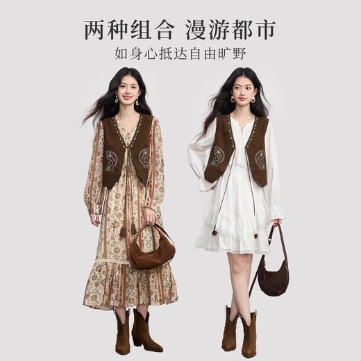 【09/26新品】熙世界异域风复古刺绣仿麂皮马甲女秋季坎肩外搭背心上衣度假穿搭 商品图2