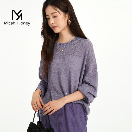 米加蜜慵懒感亮片落肩针织衫 商品图3