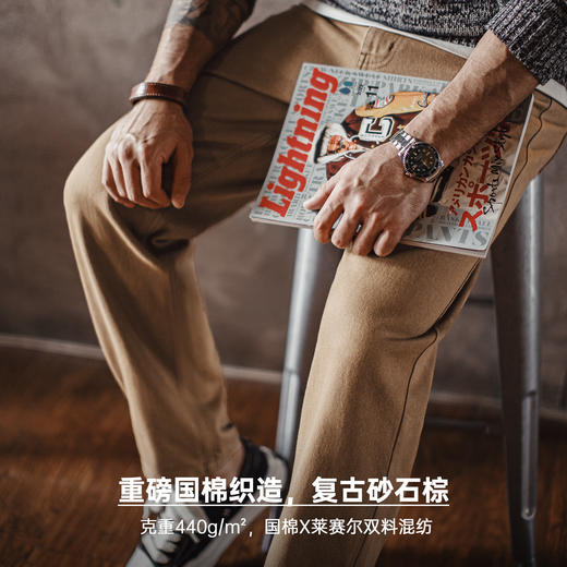 马登工装美式复古卡其色牛仔裤美拉德直筒休闲天丝莱赛尔裤子男秋 商品图3