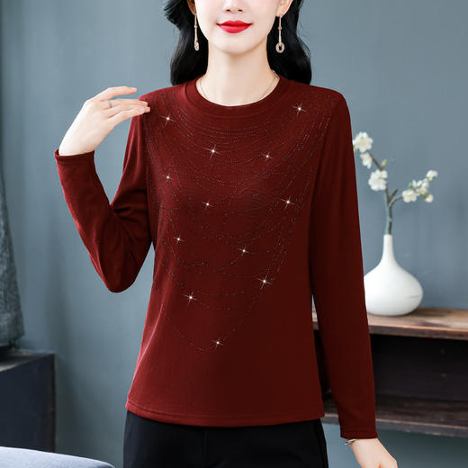 KQL 765G395圆领烫钻打底衫长袖针织小衫 商品图2