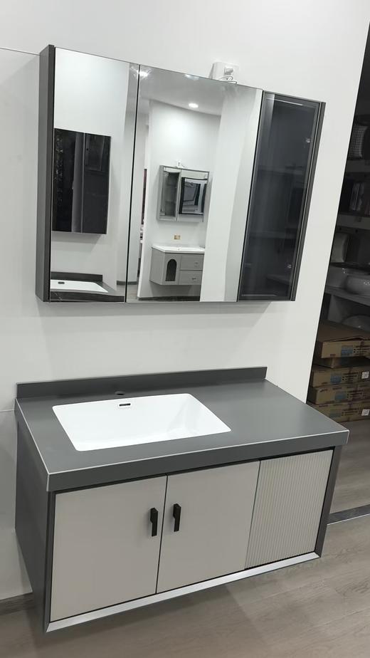 HT浴室柜 288-100 三包装配50纯灰左盆无缝盆 商品图0