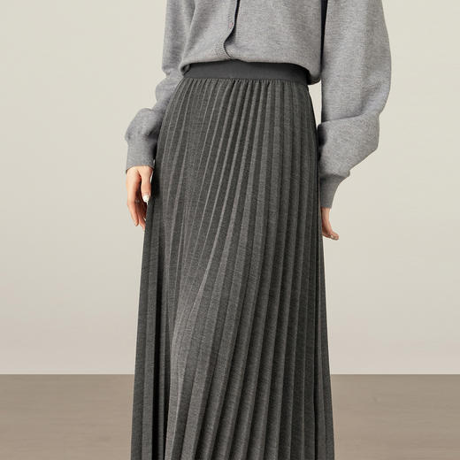 【09/26新品】熙世界灰色针织风琴百褶裙女2025秋冬新款通勤百搭高腰a字中长裙 商品图4