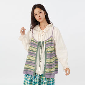 复古彩条拼接系带马夹-纪念日百货门店同款164943363