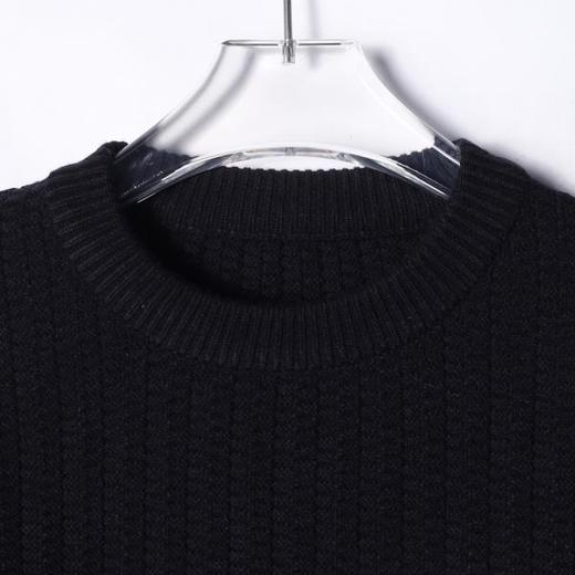 SDSA秋冬新款痞帅男装韩版纯色简约竖纹圆领针织衫百搭慵懒风毛衣 商品图1