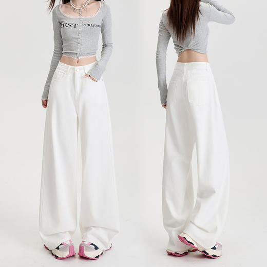 【可穿三季】三防天丝棉纯白色宽松阔腿裤 性简约显瘦防油污牛仔裤 商品图2