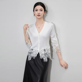 「高货wl」全新升级【铂金会员293/天猫389/差价96】(00817)洛诗琳法式镂空蕾丝拼接羊毛开衫2025秋季百搭针织外套女