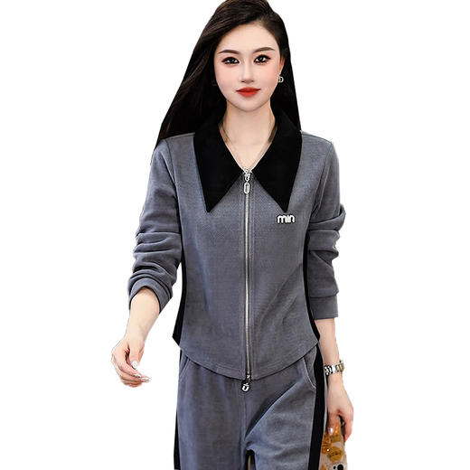 SP70-8527 2025春秋新款女款运动休闲套装POLO领长袖透气修身弹力两件套 商品图4