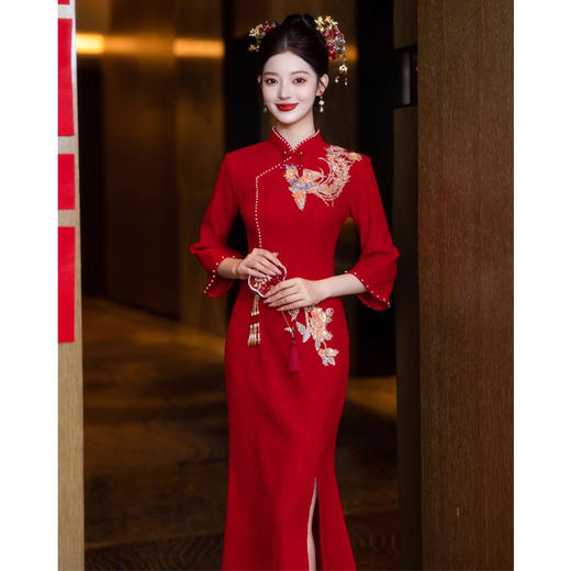 新中式敬酒服新娘高级感红色鱼尾旗袍订婚礼服LSB3041 商品图0