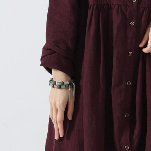 绽放/KS160朵龙井金檀木玛瑙串珠手链流苏配饰925银 商品图1