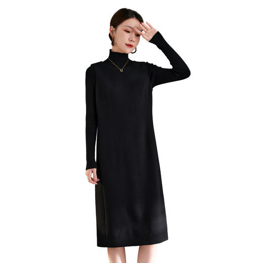 QS羊毛无袖连衣裙女秋冬新款气质纯色日常气质百搭裙子2753 商品图4