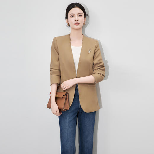 WL 2512705通勤正式西装外套无领重工珠边收腰显瘦西服 商品图1