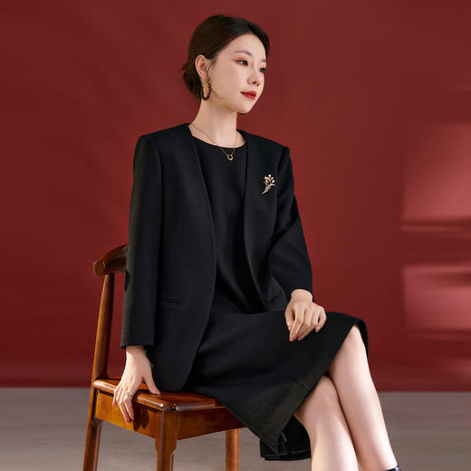 QS原创100羊毛气质西装外套女珍珠胸针设计感秋冬新款时尚百搭2751 商品图1