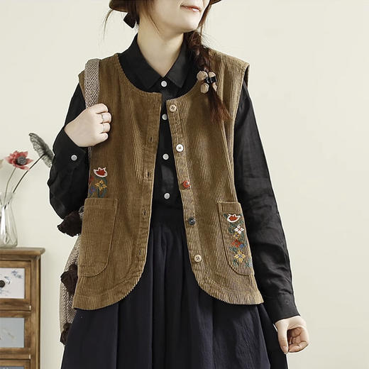 裁缝学苑AQ548复古灯芯绒马甲纸样女装新款圆领无袖开衫坎肩样板 商品图5