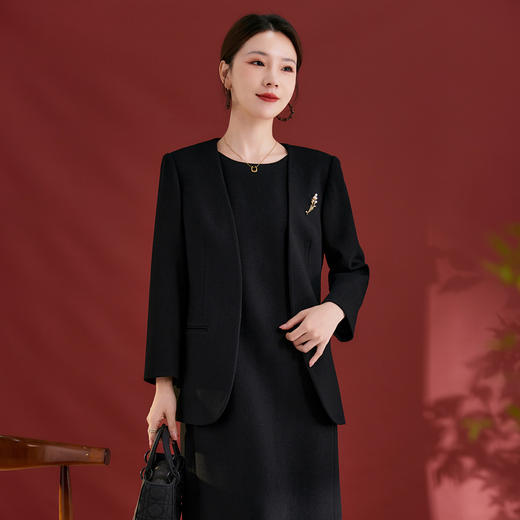 QS原创100羊毛气质西装外套女珍珠胸针设计感秋冬新款时尚百搭2751 商品图0