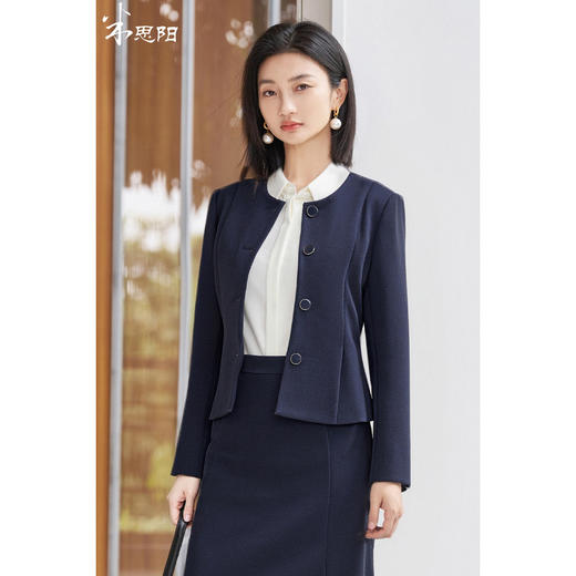 米思阳2026春季新款知性气质时尚修身立裁圆领单排扣短外套+高腰鱼尾半身裙4534/4533 商品图5