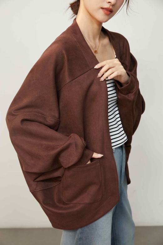 2025新款复古麂皮绒感短款外套秋冬小个子气质高级感开衫上衣 商品图5