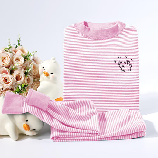 【男女孩加绒圆领秋衣】德绒儿童保暖上衣冬季条纹A类 抗菌打底衫内穿 商品图7