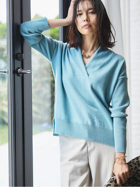 23区日系秋季通勤宽松版纯羊毛V领套头毛衣针织毛衫内搭商场同款