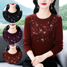 KQL 765G393长袖T恤气质修身显瘦烫钻三色针织衫