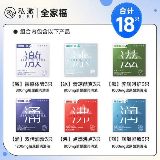 SIKI私激避孕套玻尿酸003超薄安全套全家福水氧润滑套套6盒18只 商品图1