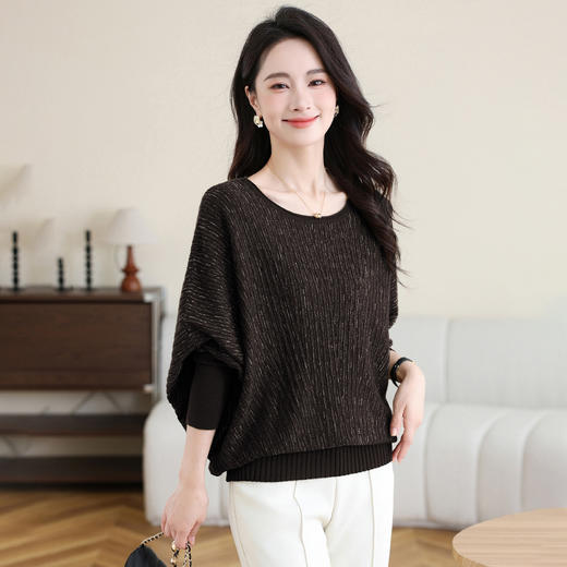 SC40-317-178蝙蝠袖套头毛衣女秋冬季外穿2025新款慵懒风宽松针织衫高级感上衣 商品图3