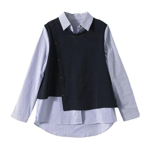 雀说拼接假两件条纹衬衫女长袖新款宽松显瘦文艺气质上衣AL29083 商品图4