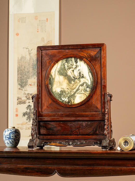 二十世纪	红木镶云石插屏 商品图1