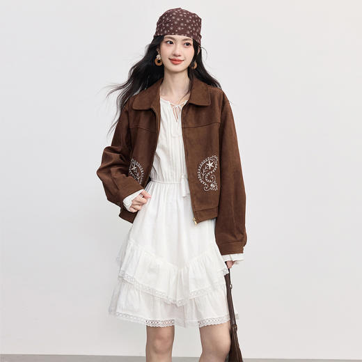 【09/26新品】熙世界法式度假风白色连衣裙女25年秋季气质收腰波西米亚蛋糕裙子 商品图4