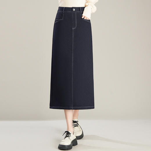 时髦牛仔半身裙，中长款垂感修身直筒裙高腰开叉一步裙MYX-PH-1761-L 商品图1