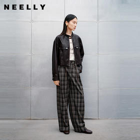 NEELLY纳俪商场同款秋冬新款复古格纹休闲裤女直筒松弛感百搭长裤N25091H01148