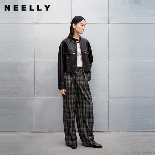 NEELLY纳俪商场同款秋冬新款复古格纹休闲裤女直筒松弛感百搭长裤N25091H01148 商品图0