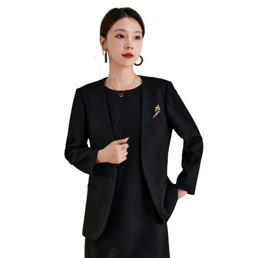 QS原创100羊毛气质西装外套女珍珠胸针设计感秋冬新款时尚百搭2751 商品图4