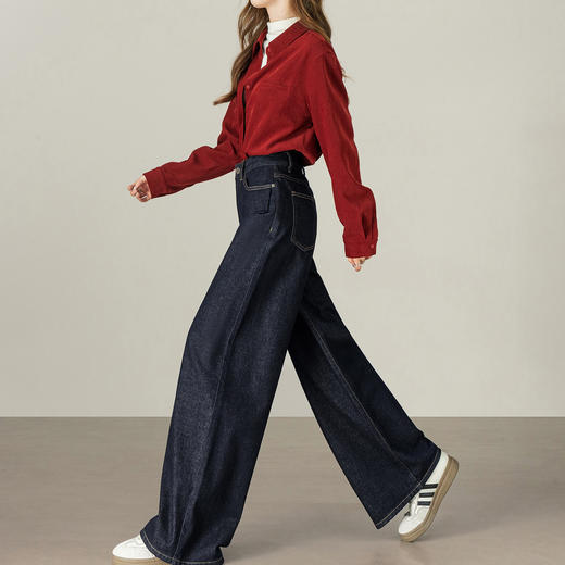 【09/26新品】熙世界复古原色阔腿牛仔裤女宽松垂感秋季新款香蕉弯刀裤直筒长裤 商品图3