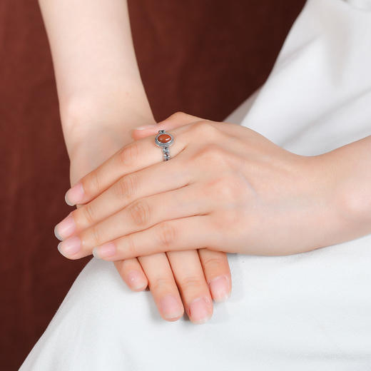 【鸿运鲤鱼】S925纯银南红玛瑙鲤鱼蛋面椭圆形开口戒指【CW-JZ07231】 商品图3