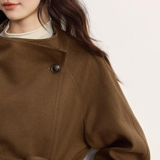 【五折购】熙世界琥珀流光风毛呢大衣女秋冬高级设计感复古撞色格子收腰外套 商品图2