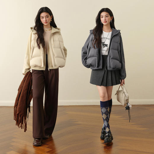 【严选】孟子义代言诗凡黎连帽外套羽绒马甲两件套保暖安心鸭绒25秋冬新款7GA180091 商品图1