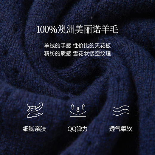 【严选】诗凡黎全羊毛花边娃娃领针织开衫2025冬新款镂空软糯显瘦长袖上衣7G9333111 商品图2