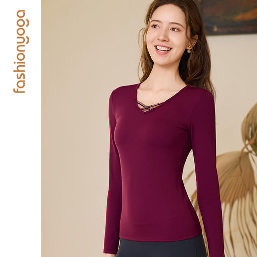 凡圣瑜伽V领贴钻一体杯长袖 FC15356 商品图3
