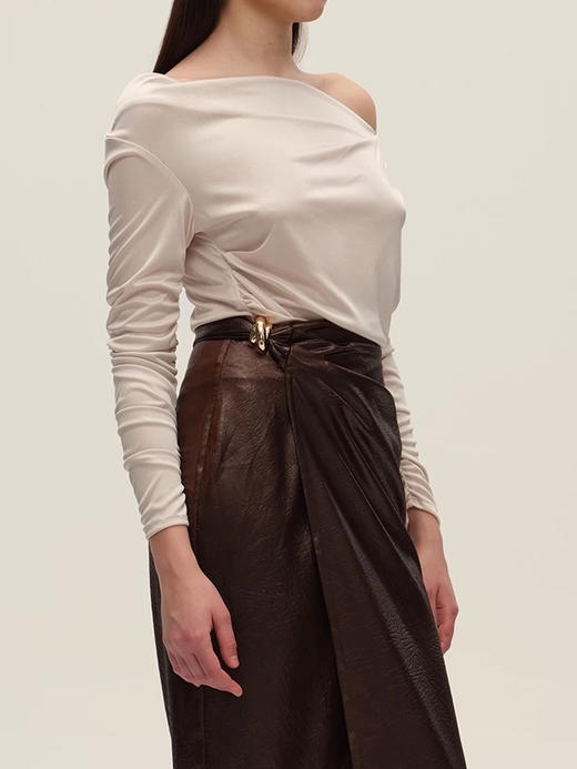 SIJIA｜AW2557 米金色醋酸针织褶皱上衣 商品图3