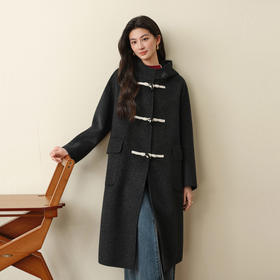 【严选】诗凡黎含山羊绒学院风长款大衣2025秋冬新款气质牛角扣双面呢外套7GA170771