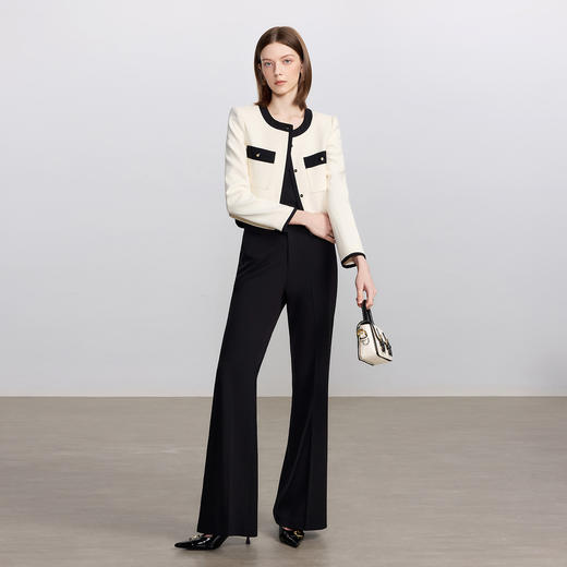 IWY/高端干练通勤西装套装女新款秋气质米白色长袖圆领小香风外套C2358+P2357 商品图1