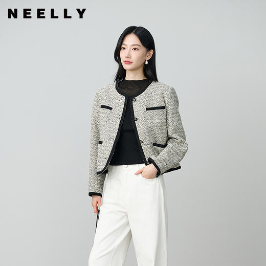 NEELLY纳俪商场同款秋季新款气质小香风短外套女撞色百搭简约上衣N25094C04617 商品图0